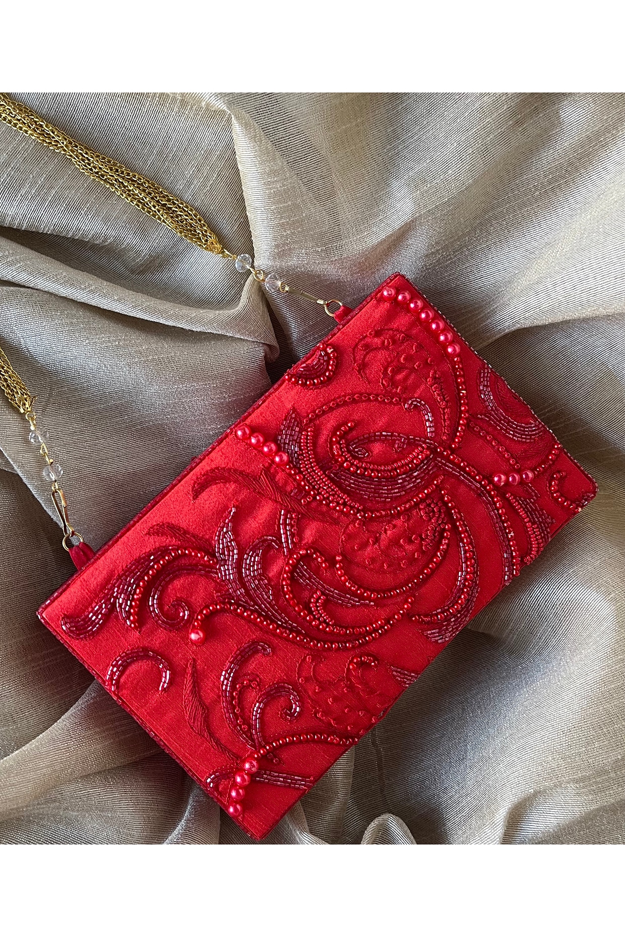 Red embellished clutch bag new arrivals