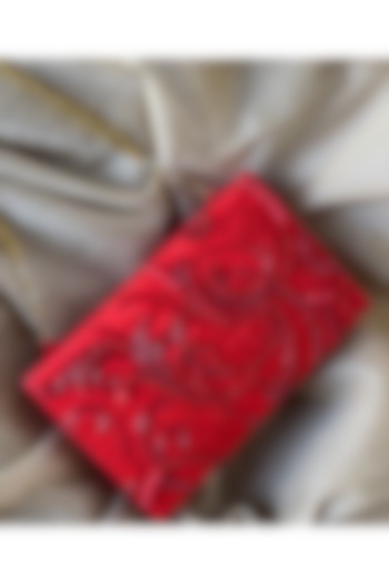 Scarlet Red Embellished Clutch by Feza Bags