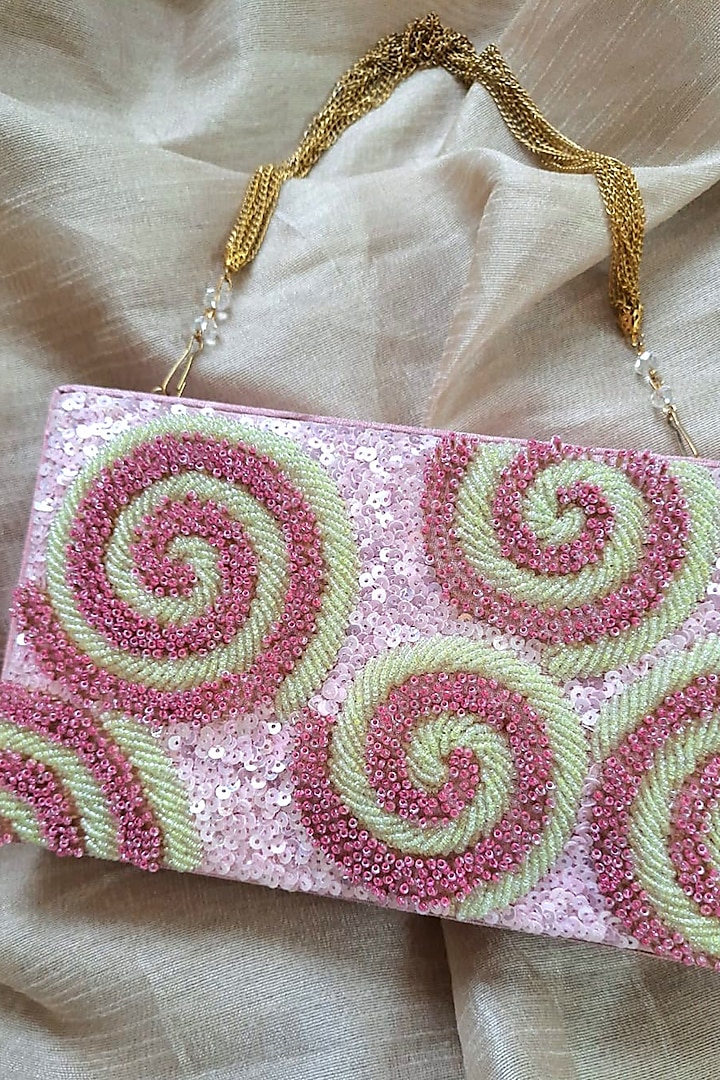 Blush Pink Hand Embroidered Clutch by Feza Bags