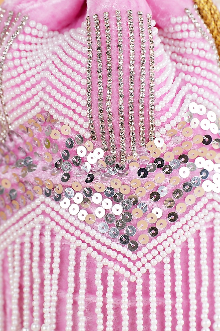 Pink Velvet Fringed Potli by Feza Bags at Pernia's Pop Up Shop