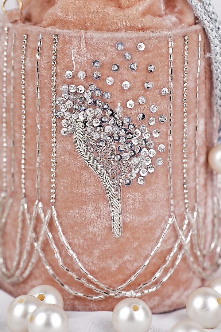 Pink Velvet Hand Embroidered Potli by Feza Bags at Pernia's Pop Up Shop