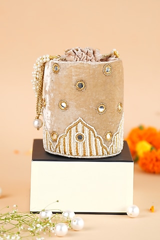 Gold Velvet Potli by Feza Bags
