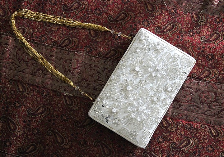White Velvet & Semi-Raw Silk Clutch by Feza Bags