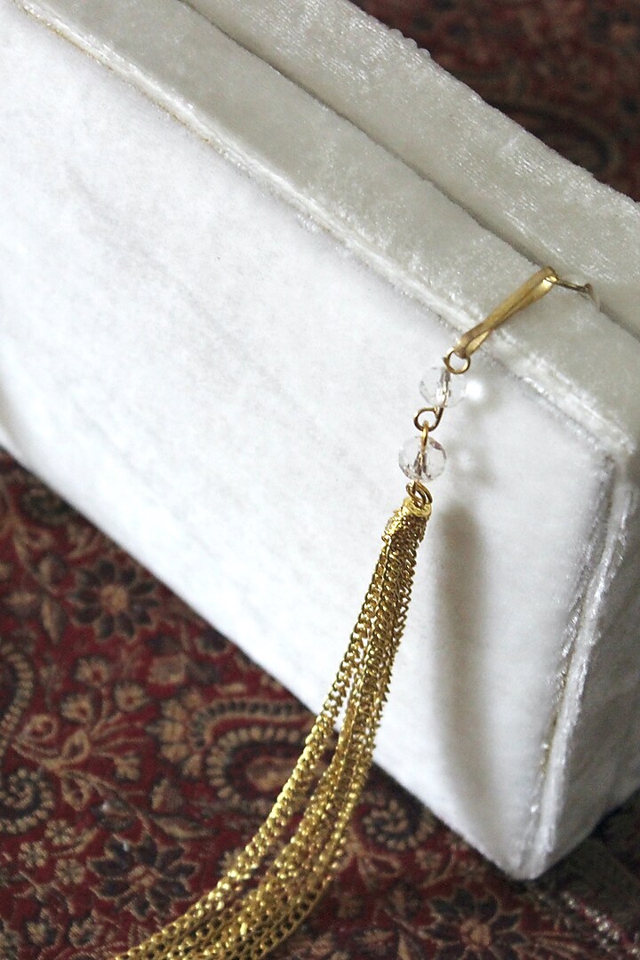 White Velvet & Semi-Raw Silk Clutch by Feza Bags at Pernia's Pop Up Shop
