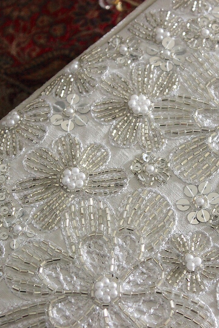 White Velvet & Semi-Raw Silk Clutch by Feza Bags at Pernia's Pop Up Shop