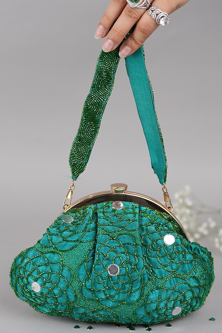 Green Satin Clutch by Feza Bags