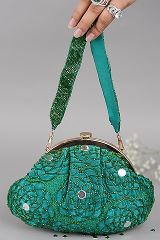 Green Satin Clutch by Feza Bags
