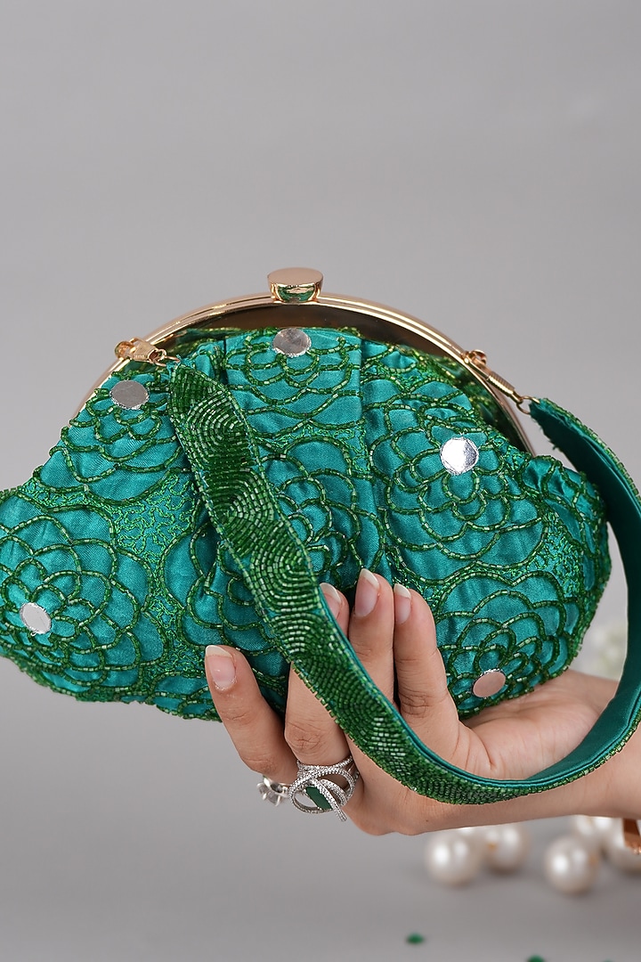 Green Satin Clutch by Feza Bags at Pernia's Pop Up Shop