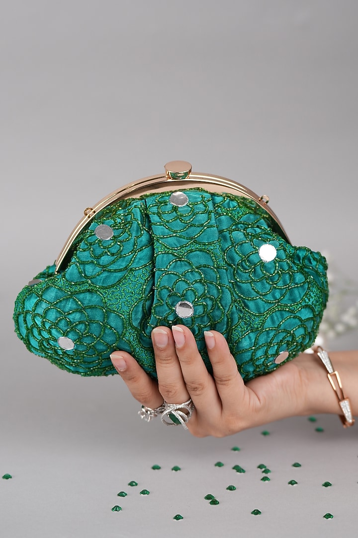 Green Satin Clutch by Feza Bags at Pernia's Pop Up Shop