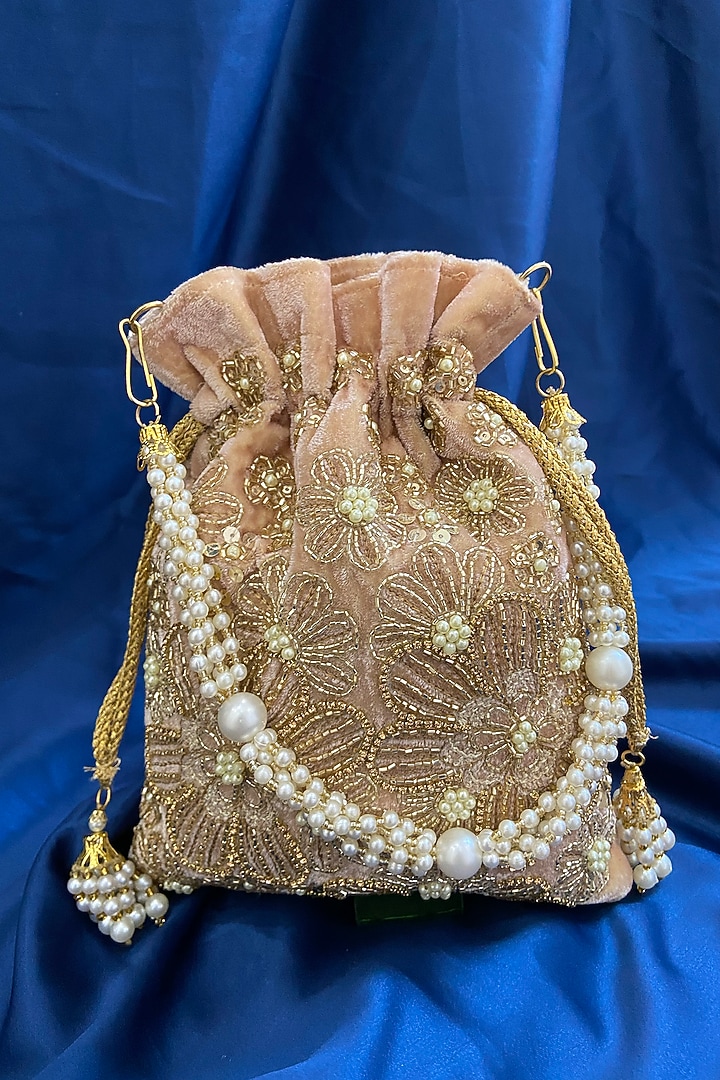 Gold Swarovski Work Velvet Potli by Feza Bags at Pernia's Pop Up Shop
