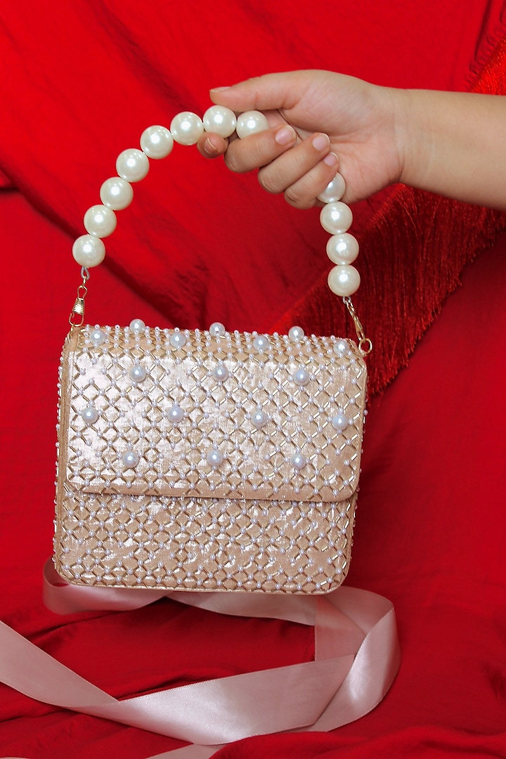 Gold Imported Shimmer Clutch by Feza Bags