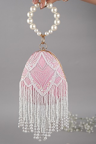 Pink Velvet & Semi-Raw Silk Clutch by Feza Bags