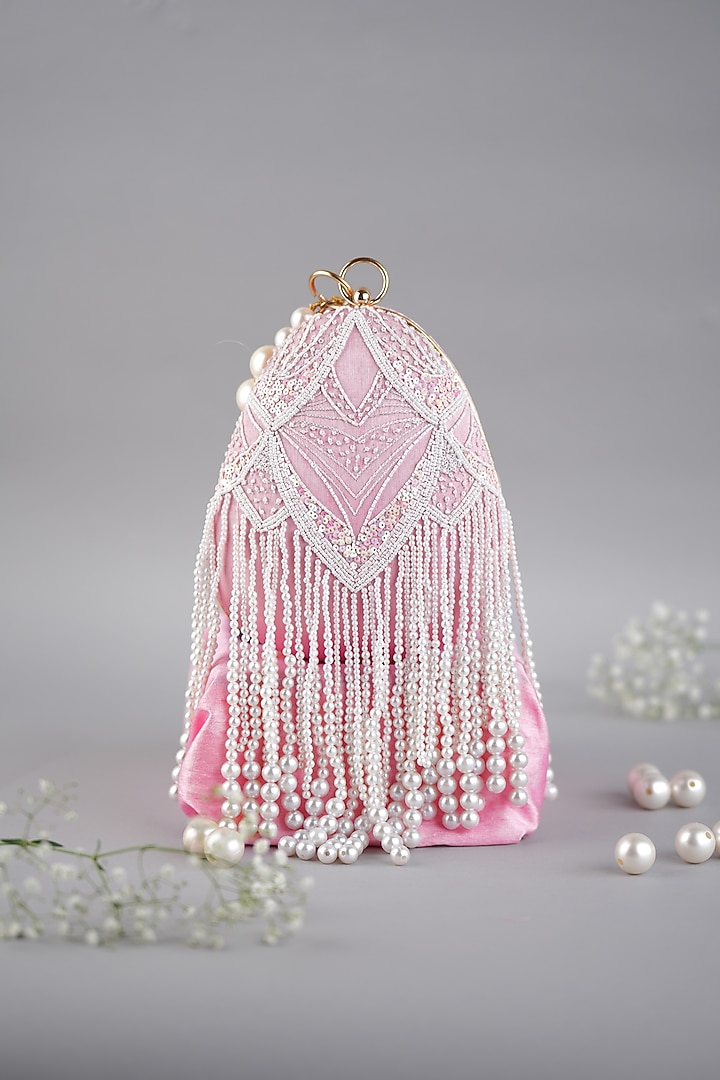 Pink Velvet & Semi-Raw Silk Clutch by Feza Bags at Pernia's Pop Up Shop