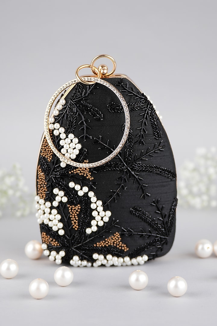 Black Semi-Raw Silk Fringed Baguette Bag by Feza Bags at Pernia's Pop Up Shop