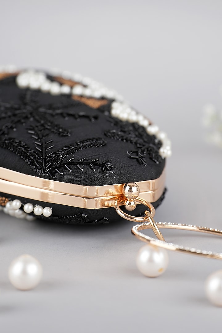 Black Semi-Raw Silk Fringed Baguette Bag by Feza Bags at Pernia's Pop Up Shop