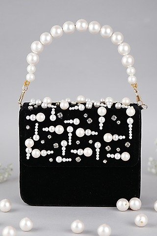 Black Velvet Baguette Bag by Feza Bags