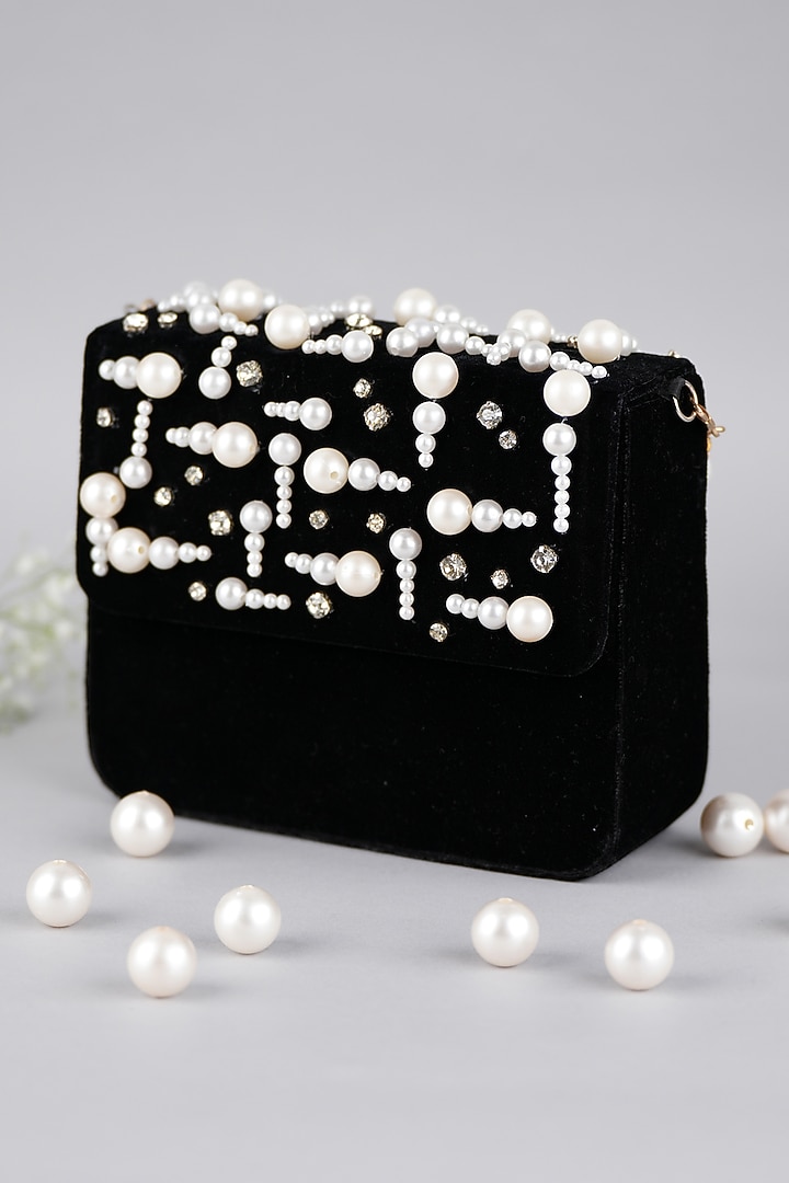 Black Velvet Baguette Bag by Feza Bags at Pernia's Pop Up Shop