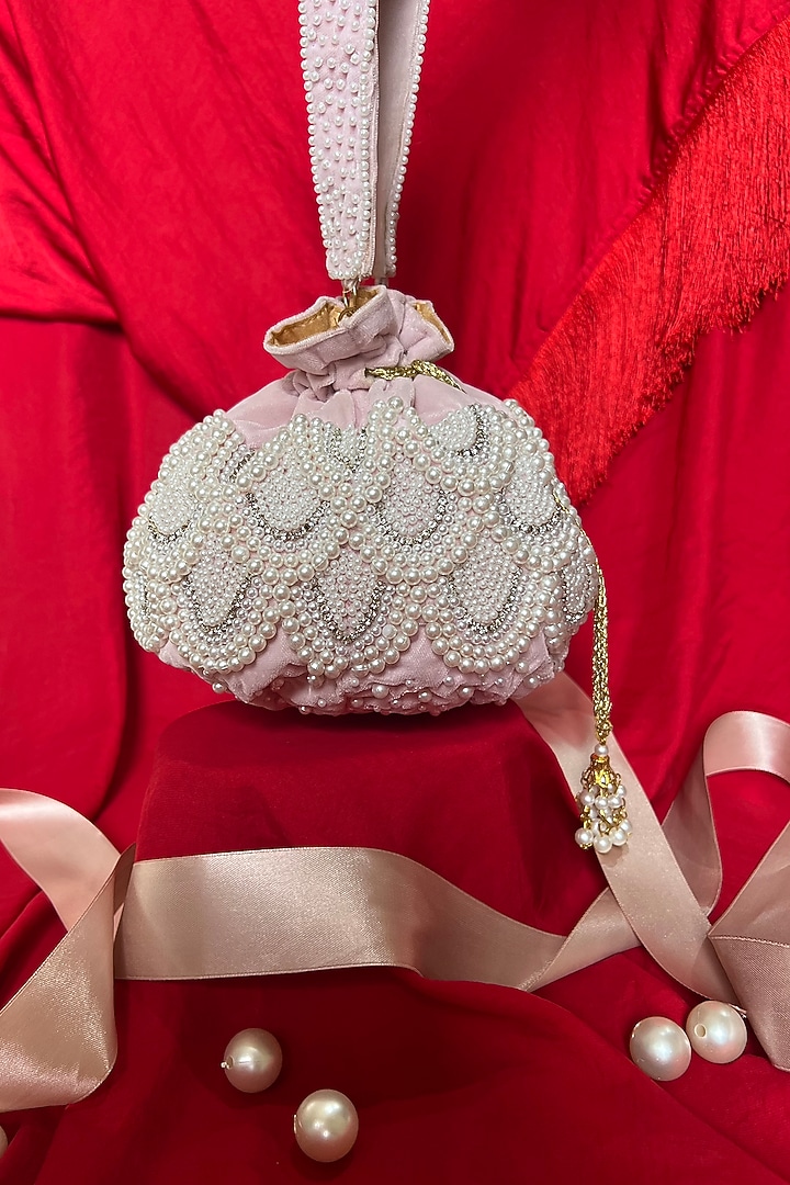 Pink Velvet Embroidered Potli by Feza Bags at Pernia's Pop Up Shop