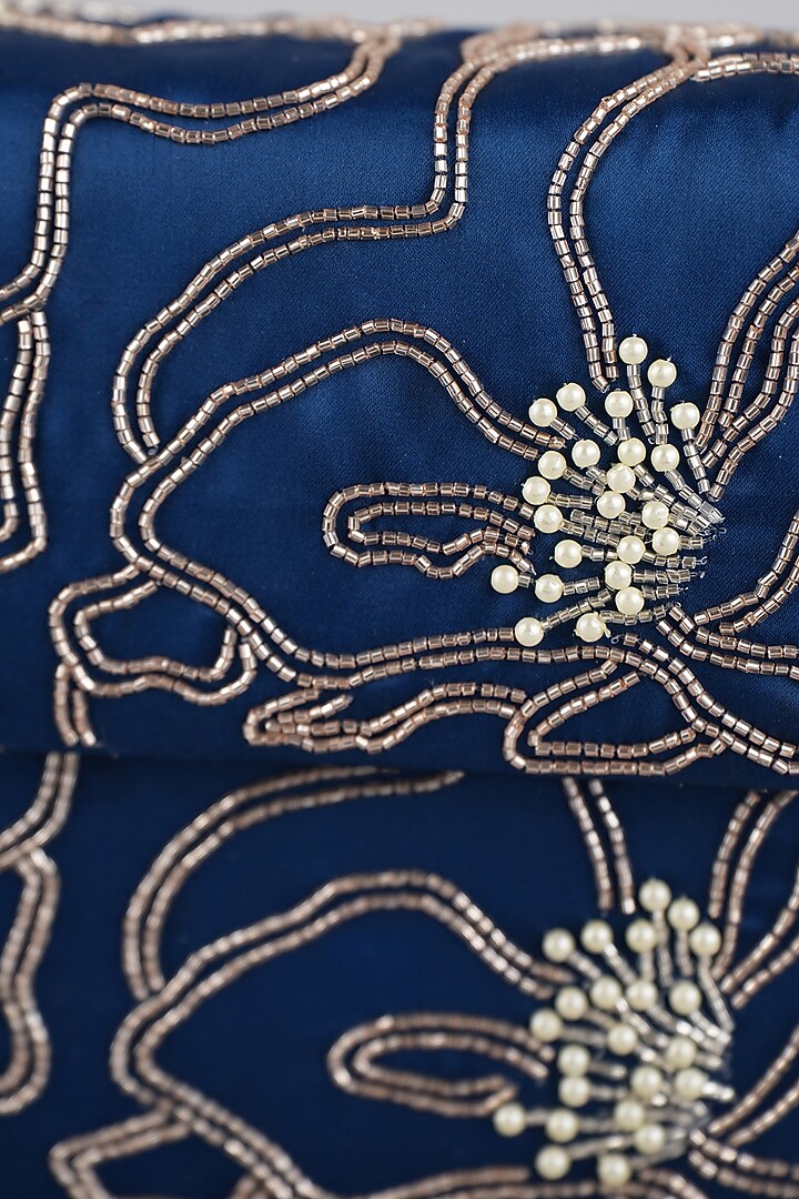 Blue Semi-Raw Silk Hand Embroidered Baguette Bag by Feza Bags at Pernia's Pop Up Shop