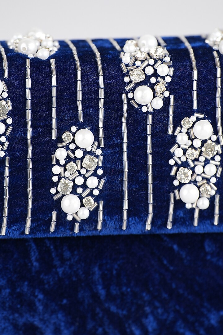 Blue Velvet Hand Embroidered Baguette Bag by Feza Bags at Pernia's Pop Up Shop