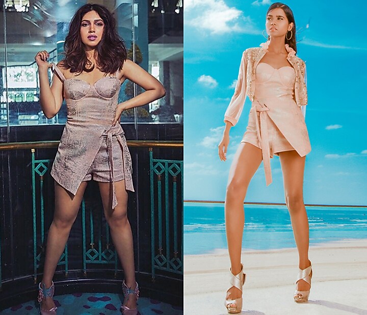 Blush Pink Tie-Up Romper With Jacket by Babita Malkani at Pernia's Pop Up Shop