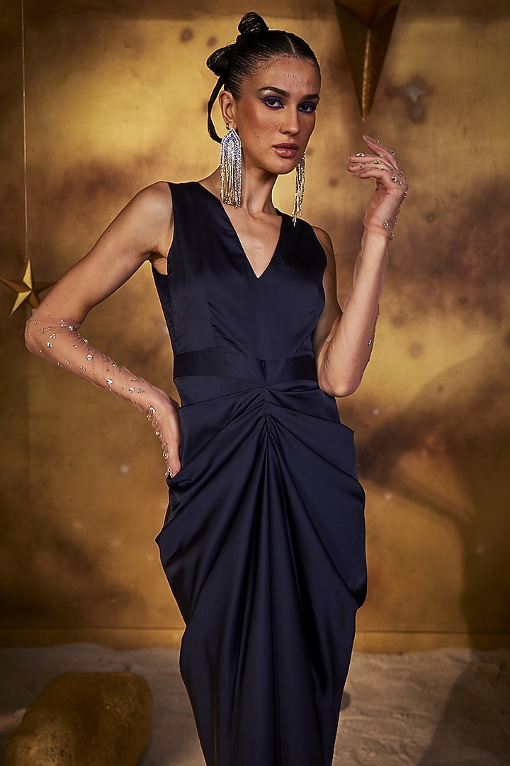 Grey Rado Satin Cowl Draped Maxi Summer Dress by House of Fett at Pernia's Pop Up Shop