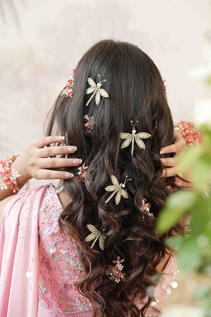 Pink Pearl & Resin Handcrafted Hairpins (Set Of 5) by FLORISTAA BY MAHEK at Pernia's Pop Up Shop