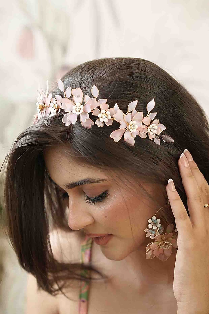Pink Pearl & Resin Handcrafted Headband by FLORISTAA BY MAHEK at Pernia's Pop Up Shop
