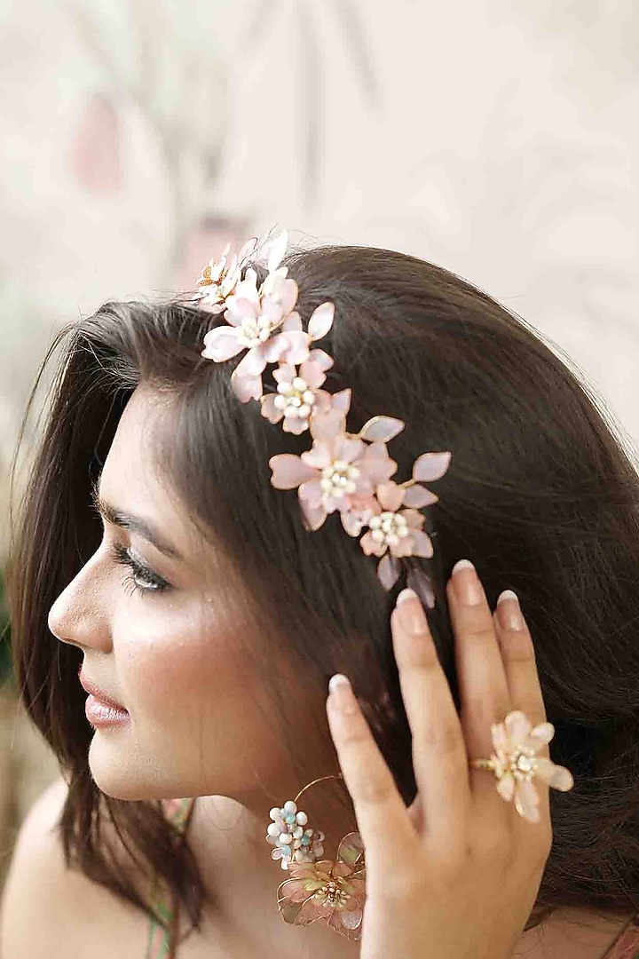 Pink Pearl & Resin Handcrafted Headband by FLORISTAA BY MAHEK at Pernia's Pop Up Shop