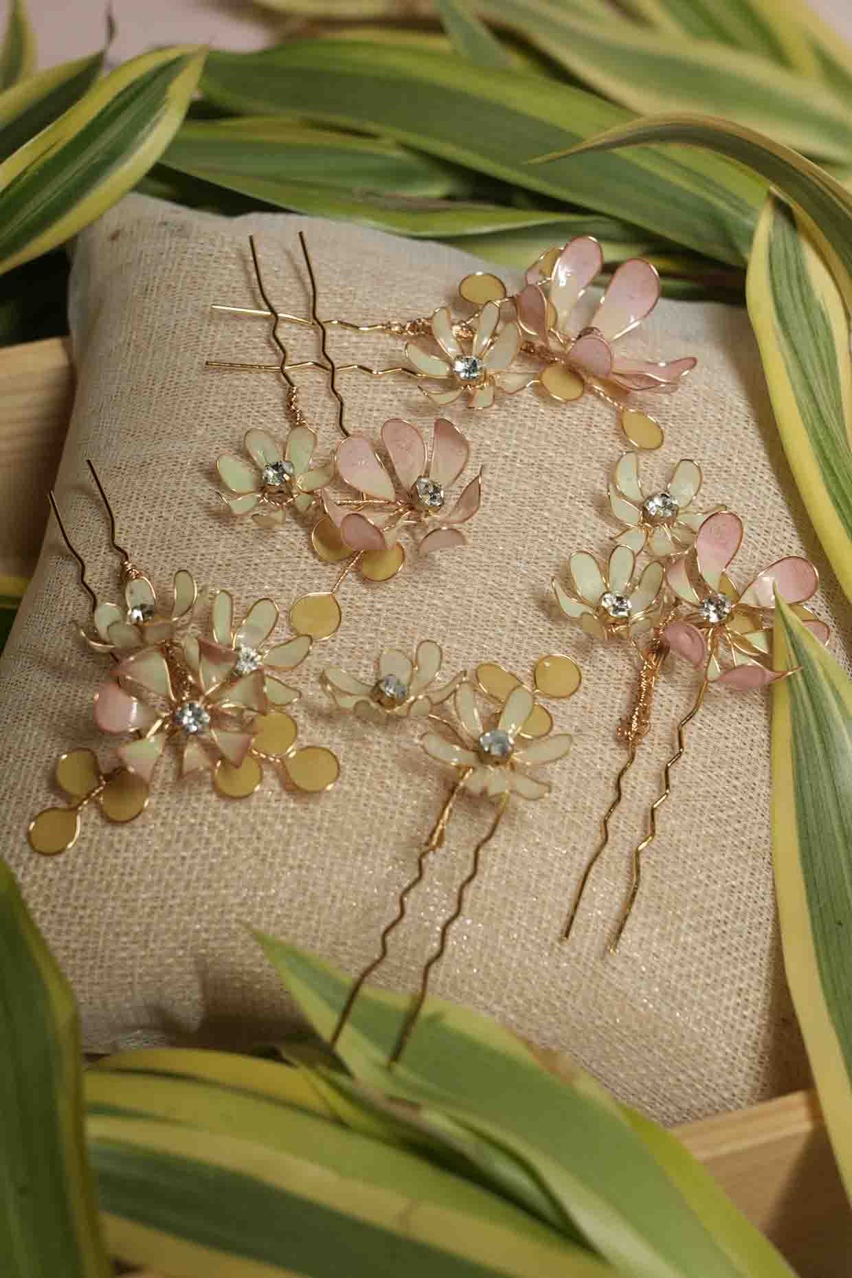 Pink Pearl & Resin Handcrafted Hairpins (Set Of 5) by FLORISTAA BY MAHEK at Pernia's Pop Up Shop