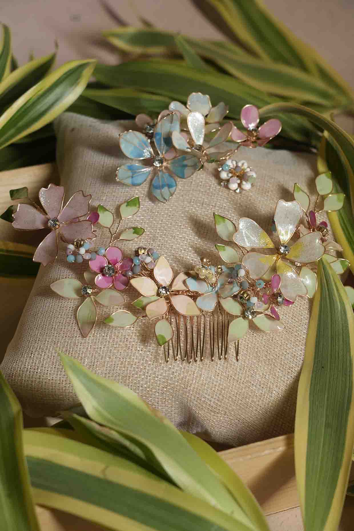 Multi-Colored Pearl & Resin Handcrafted Hair Brooch (Set Of 2) by FLORISTAA BY MAHEK at Pernia's Pop Up Shop