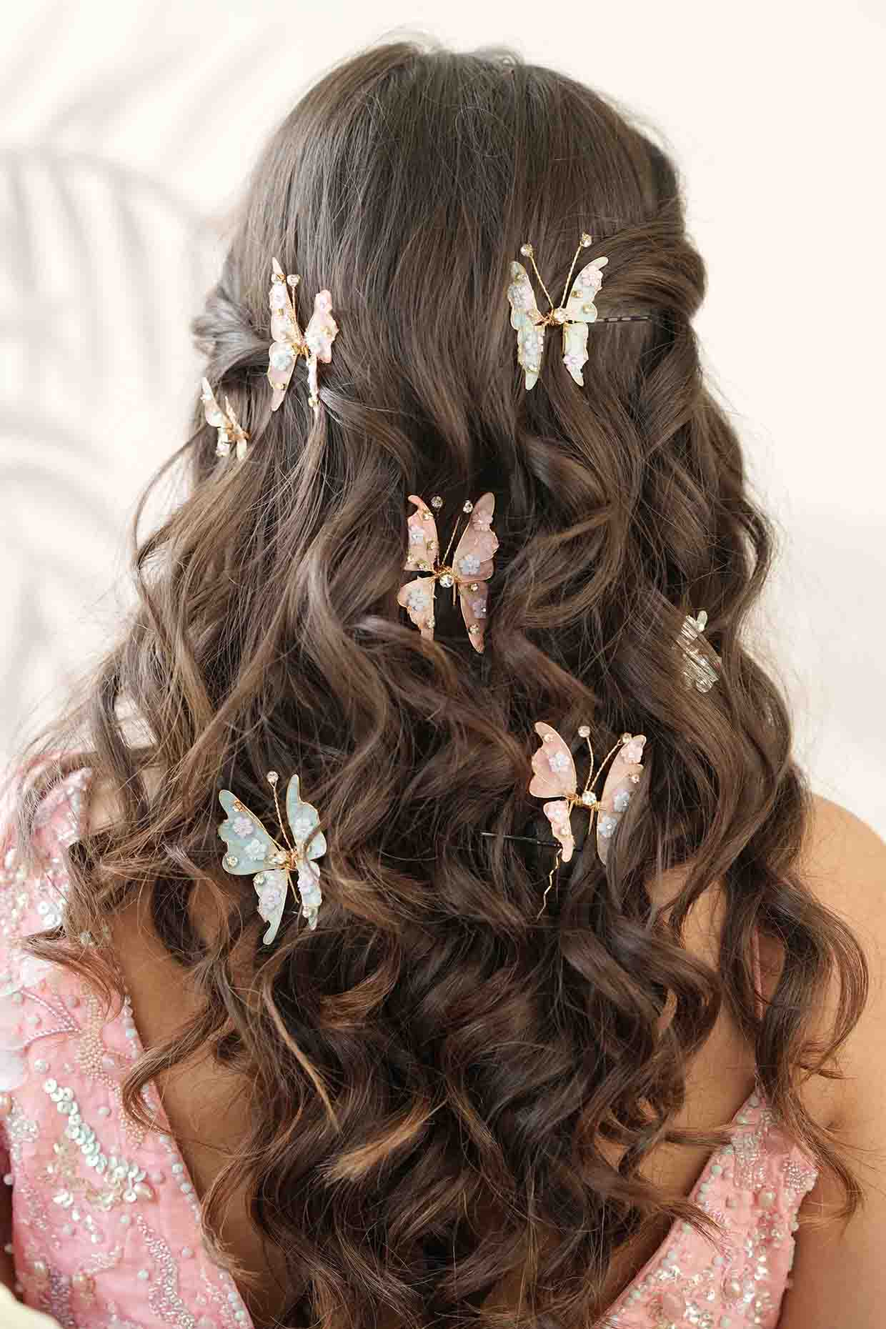 Pink & Blue Resin Handcrafted Hair Pins (Set Of 5) by FLORISTAA BY MAHEK at Pernia's Pop Up Shop