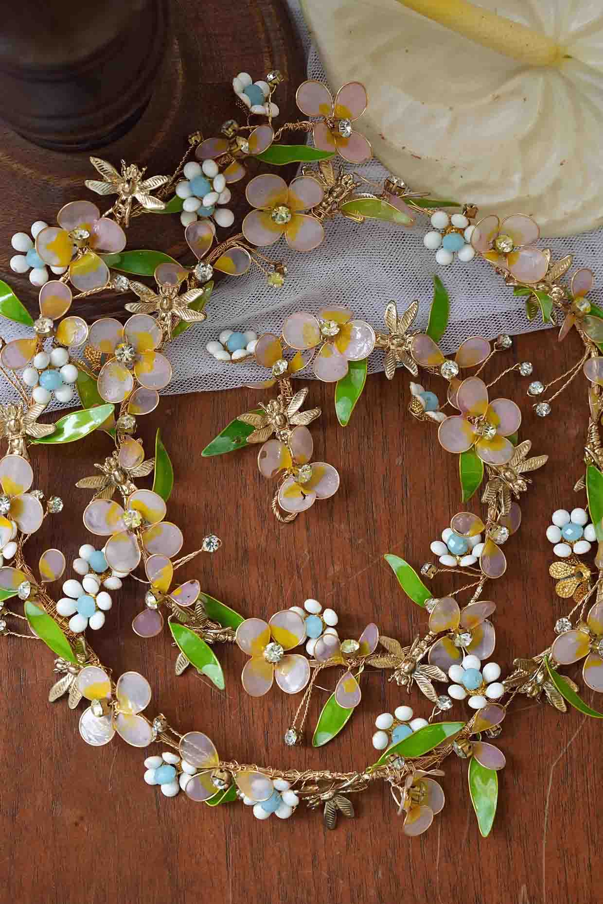 Blue Pearl & Resin Handcrafted Hair Vine by FLORISTAA BY MAHEK at Pernia's Pop Up Shop