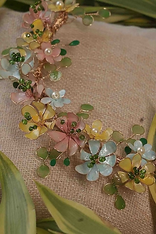Multi-Colored Pearl & Resin Handcrafted Hair Brooch by FLORISTAA BY MAHEK
