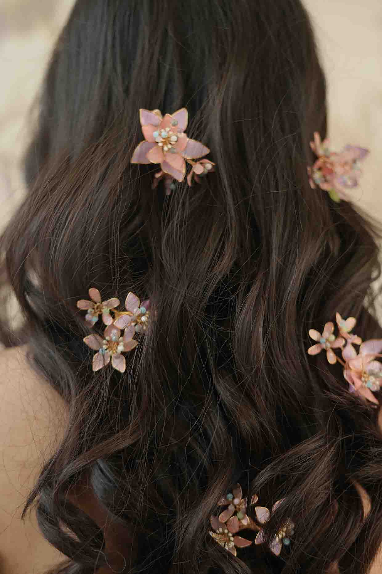 Pink Pearl & Resin Handcrafted Hair Pins (Set Of 5) by FLORISTAA BY MAHEK at Pernia's Pop Up Shop
