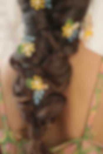 Yellow Pearl & Resin Handcrafted Hair Pins (Set Of 5) by FLORISTAA BY MAHEK at Pernia's Pop Up Shop