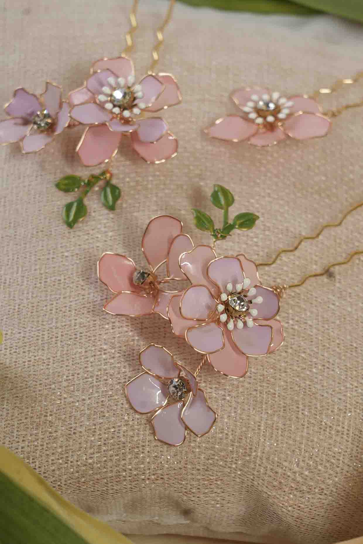 Pink Pearl & Resin Handcrafted Hair Pins (Set Of 5) by FLORISTAA BY MAHEK at Pernia's Pop Up Shop