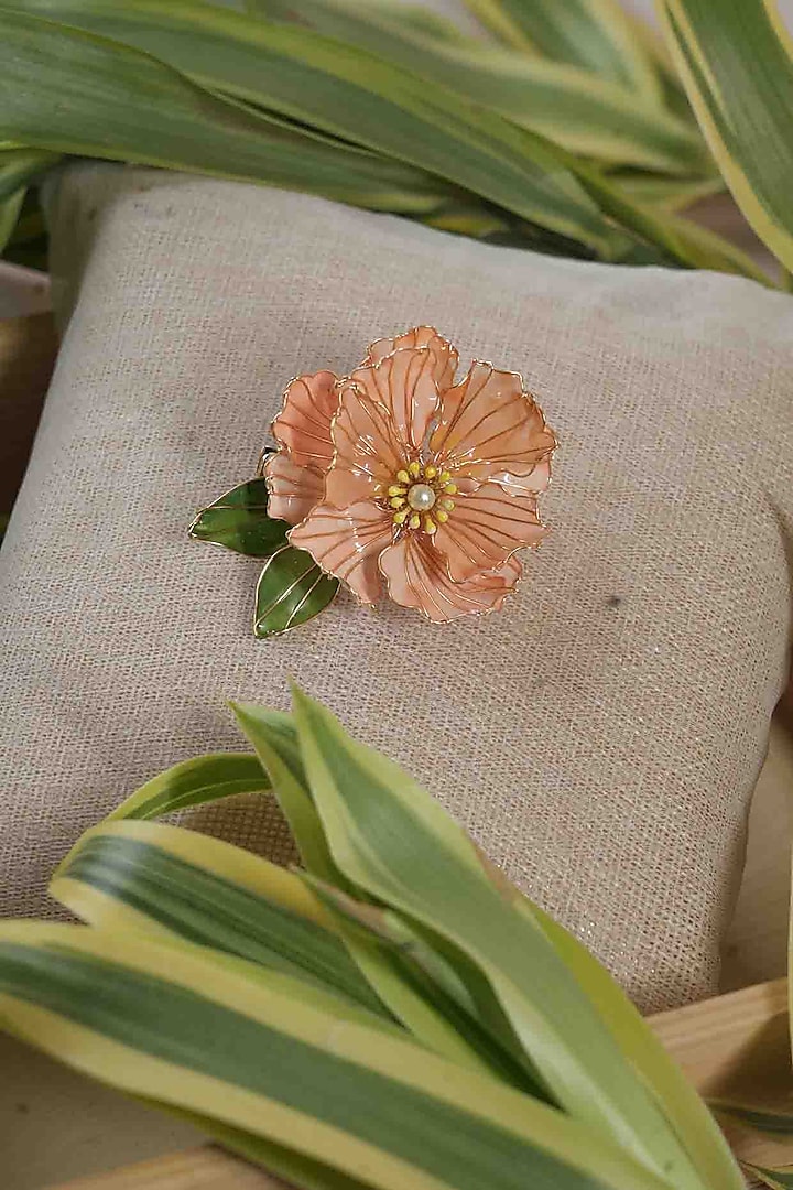 Orange Pearl & Resin Handcrafted Hair Pin by FLORISTAA BY MAHEK at Pernia's Pop Up Shop