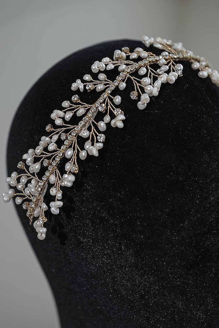 Gold Freshwater Pearl Hairband by FLORISTAA BY MAHEK at Pernia's Pop Up Shop