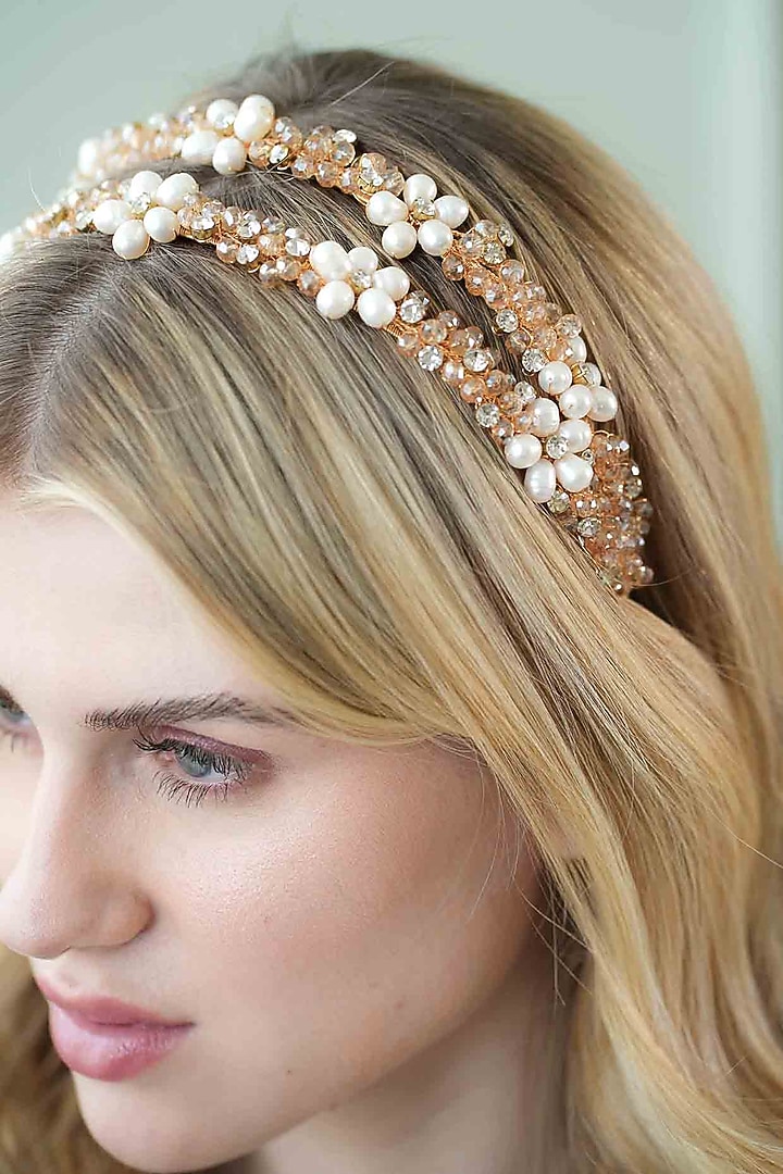 White Pearl Hairband by FLORISTAA BY MAHEK at Pernia's Pop Up Shop
