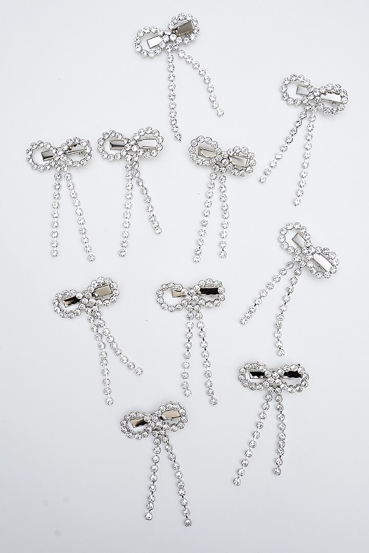 Silver Natural Crystal Stone Hair Pins (Set of 5) by FLORISTAA BY MAHEK at Pernia's Pop Up Shop
