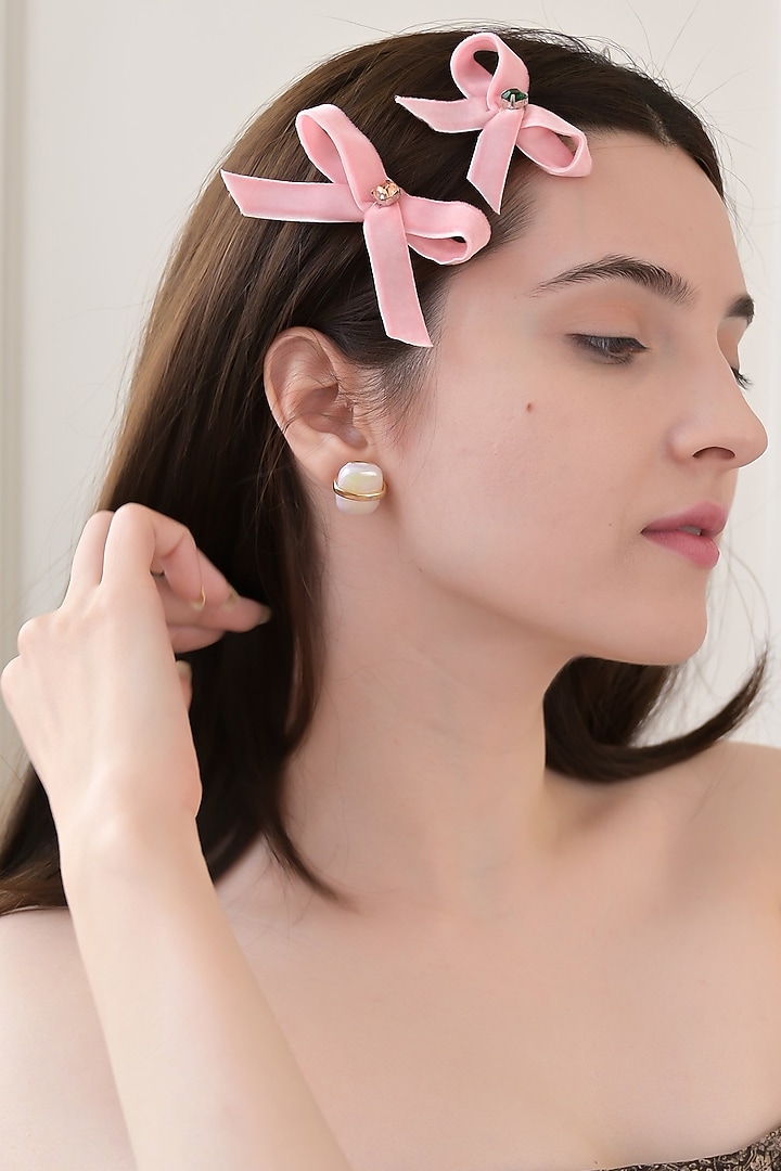 Pink Velvet Hair Bow (Set of 4) by FLORISTAA BY MAHEK at Pernia's Pop Up Shop