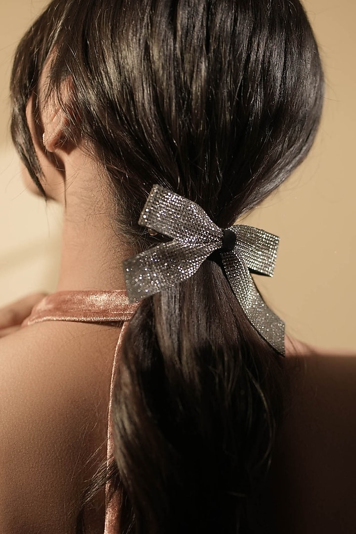Black Sparkling Hair Bow (Set of 2) by FLORISTAA BY MAHEK at Pernia's Pop Up Shop