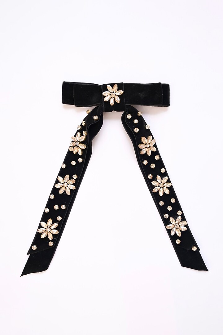 Black Velvet Stone Hair Bow (Set of 2) by FLORISTAA BY MAHEK at Pernia's Pop Up Shop