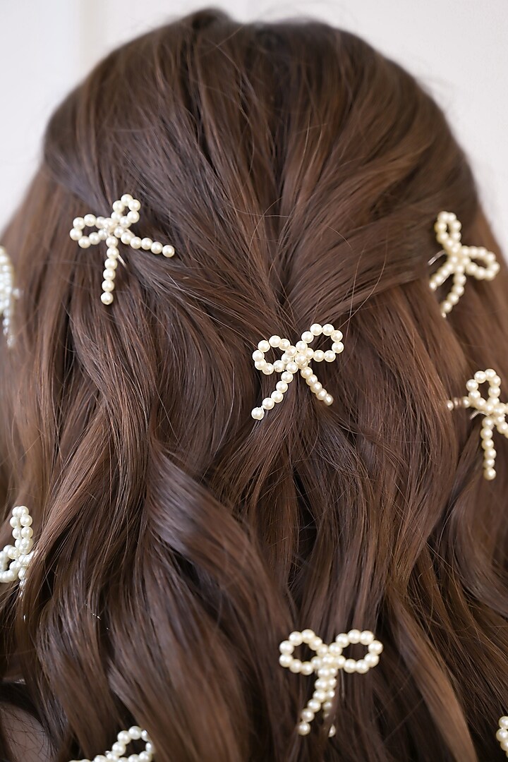 White Pearl Hair Pins (Set of 10) by FLORISTAA BY MAHEK at Pernia's Pop Up Shop