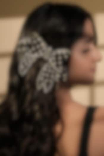 Black Crystal & Pearl Hair Bow (Set of 2) by FLORISTAA BY MAHEK at Pernia's Pop Up Shop