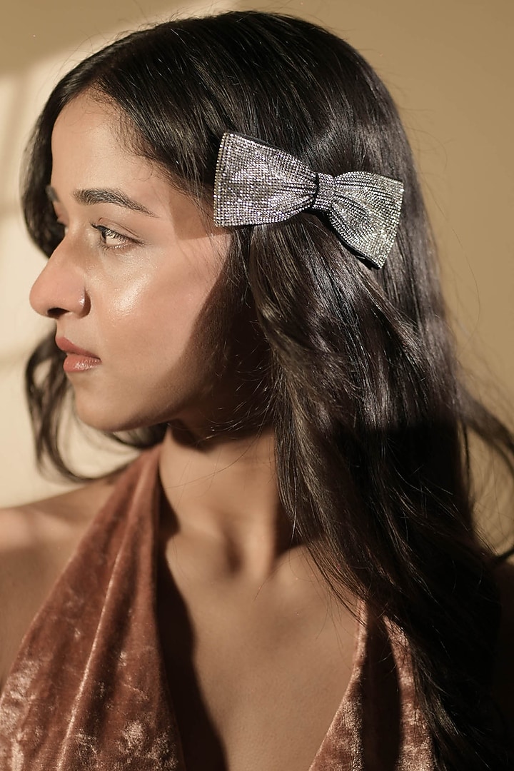 Black Sparkling Hair Bow (Set of 2) by FLORISTAA BY MAHEK at Pernia's Pop Up Shop