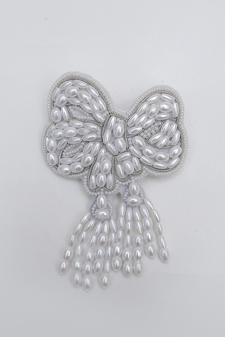 White Pearl Hair Bow (Set of 2) by FLORISTAA BY MAHEK at Pernia's Pop Up Shop