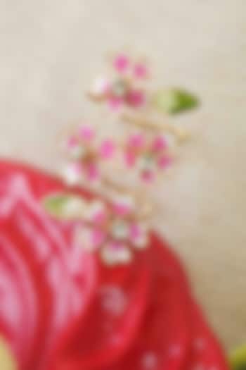 Gold Finish Pink Gemstone & Resin Floral Ring by FLORISTAA BY MAHEK at Pernia's Pop Up Shop