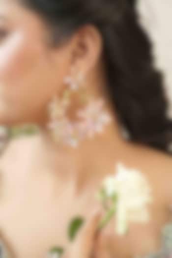 Gold Finish White Gemstone & Resin Floral Earrings by FLORISTAA BY MAHEK at Pernia's Pop Up Shop